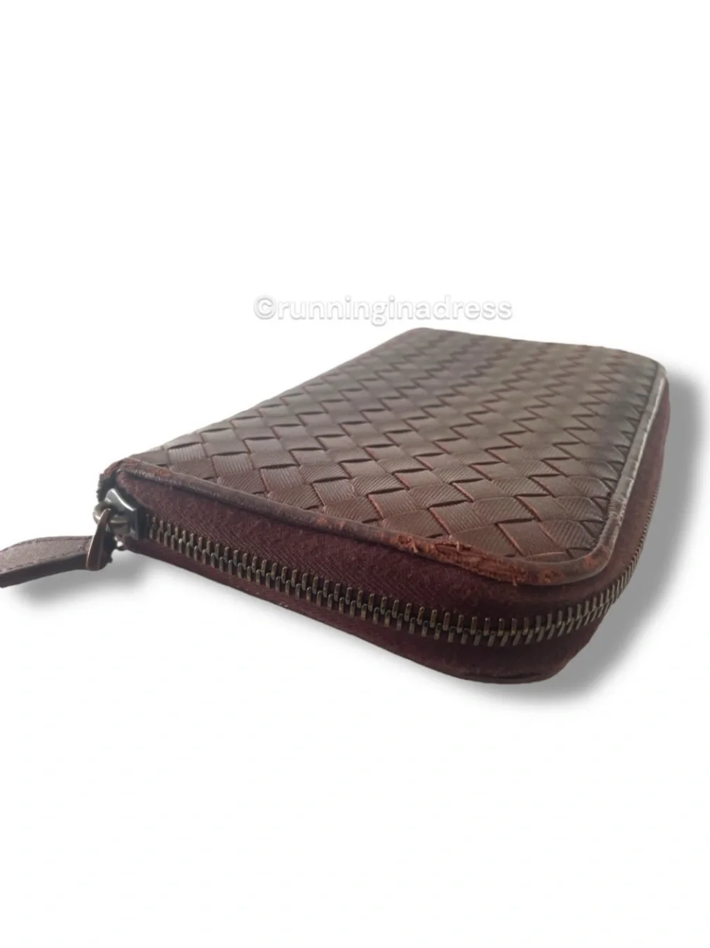 Bottega Veneta Intrecciato Leather Long Zip Around Wallet Metallic Copper Brown